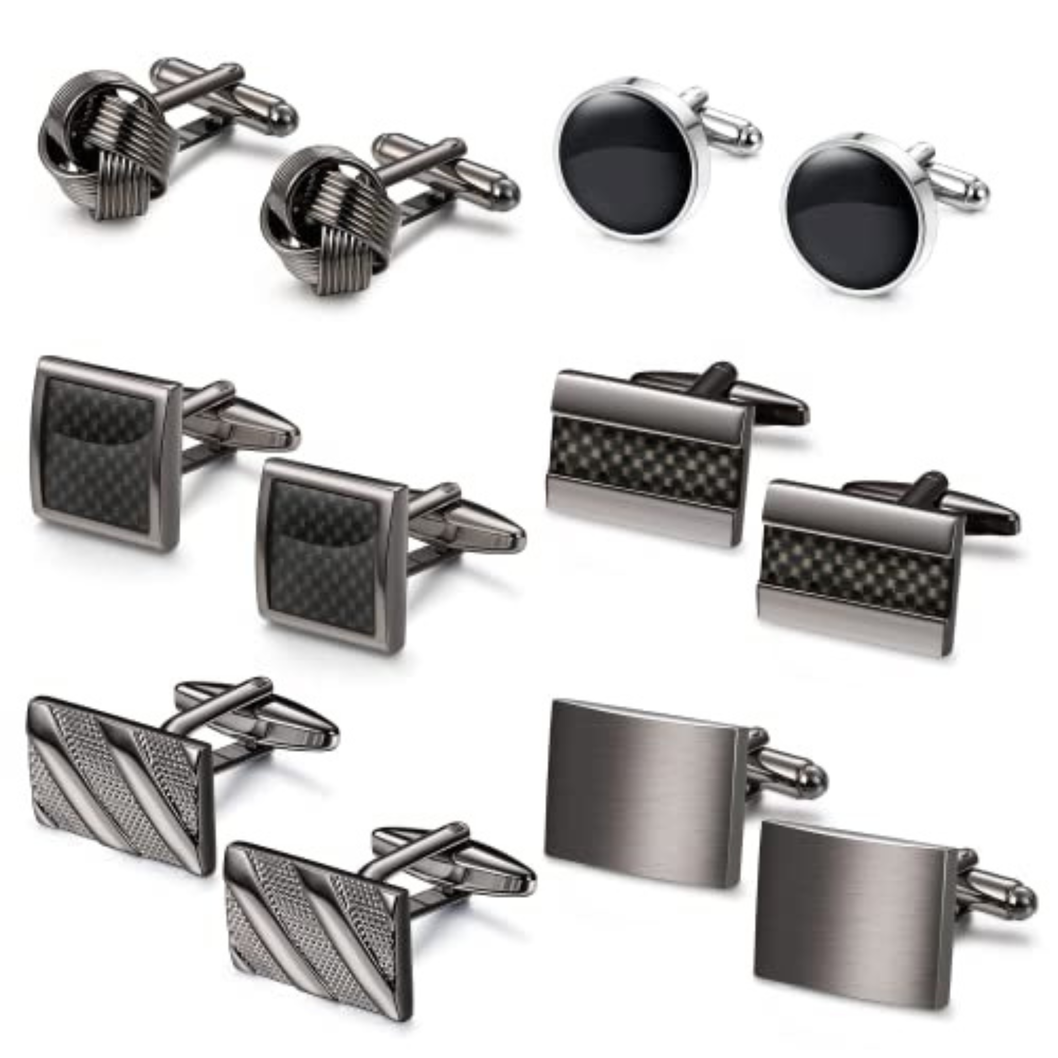 SYOSI 6 Pairs Cufflinks for Men Classic Cuff Links Mens Cufflinks Tuxedo Shirt Cufflinks for Wedding Groom Business Silver Black Cufflinks Set Father's Gift, one size, Alloy Steel, No Gemstone