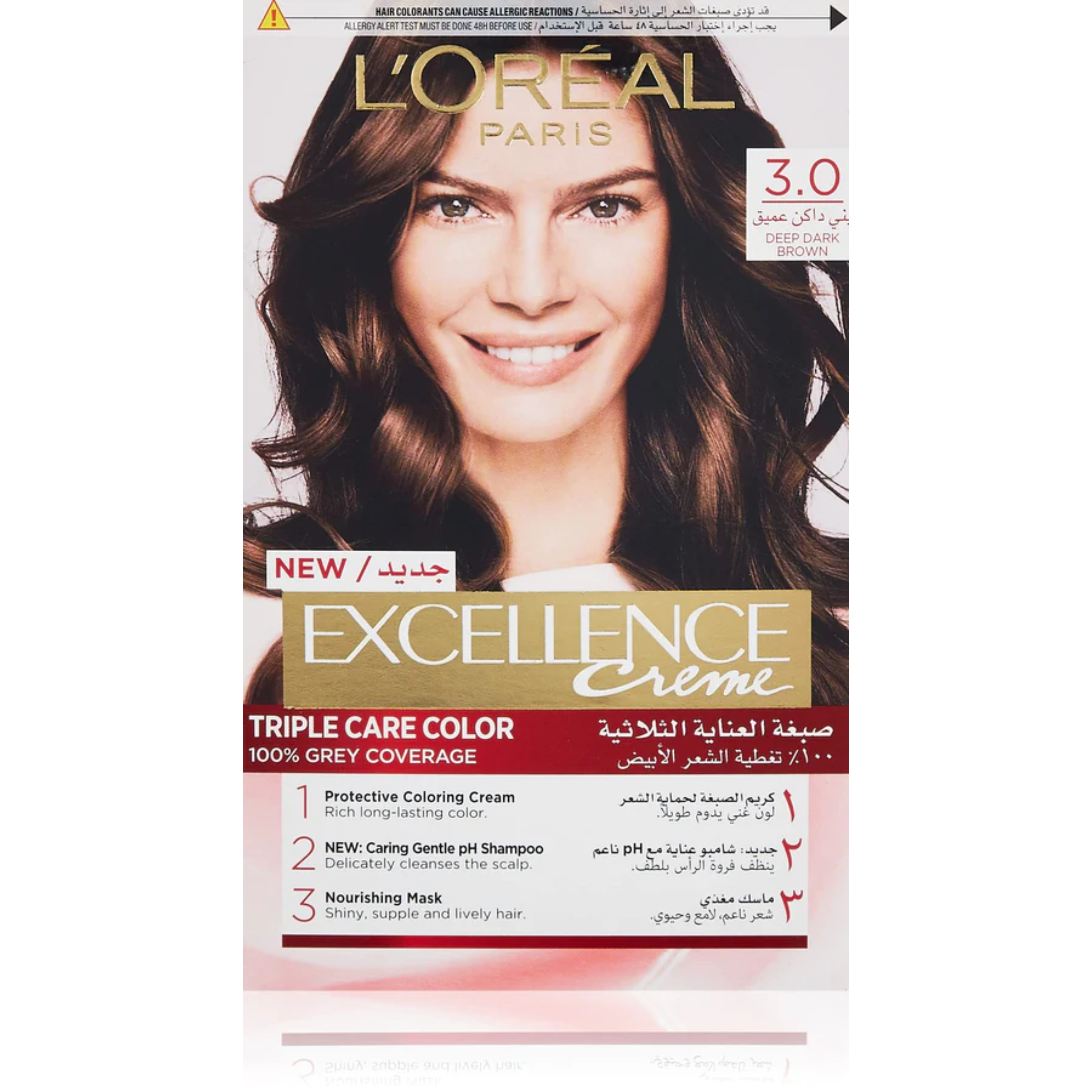 L´Oreal Paris Excellence Crème Permanent Hair Color, 3.0 Dark Brown, 192 ml, 6294016149363