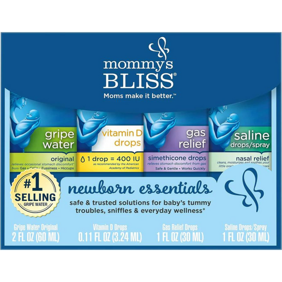 Mommy's Bliss Newborn Essentials Gift Set, Includes Gripe Water, Baby Vitamin D Drops, Baby Gas Drops, and Gentle Saline Drops/Spray