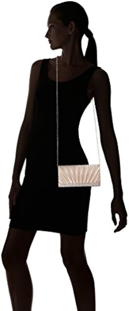 Jessica McClintock Chloe Satin Pleated Rhinestone Evening Clutch with Shoulder Chain