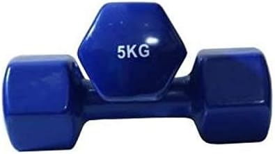 2 Pieces Double Dumbbells Vinyl Blue, 5 kg Standing Dumbbell Weightlifting Set Home Fitness Equipment Garter Dumbbell Rack 5kg