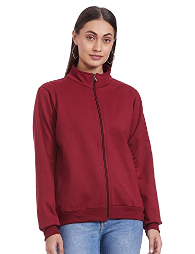 Styleville.in Women's High Neck Zipper With Self Rib On Neck Sleeves And Bottom