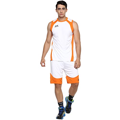 Nivia Phantom Basketball Jersey Set for Men (XS, White/Orange)