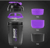 Protein Shaker Bottle - Sports Water Bottle - Non Slip 3 Layer Twist Off 3oz 80 gm Cups with Pill Tray - Leak Proof Shake Bottle Mixer- Protein Powder 16 oz 500 ml Shake Cup with Storage