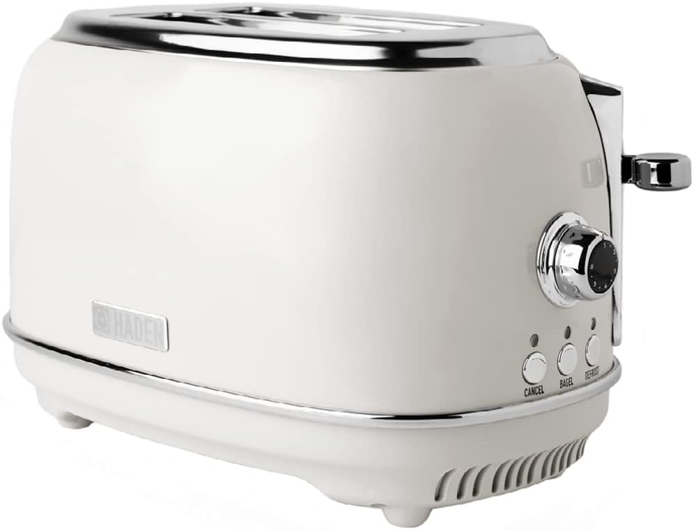 Haden Heritage White 2 Slice Toaster - Electric Stainless Steel Toaster - Economy Mode - Reheat, Cancel and Defrost Functions - Variable Browning Control - 1370-1630W