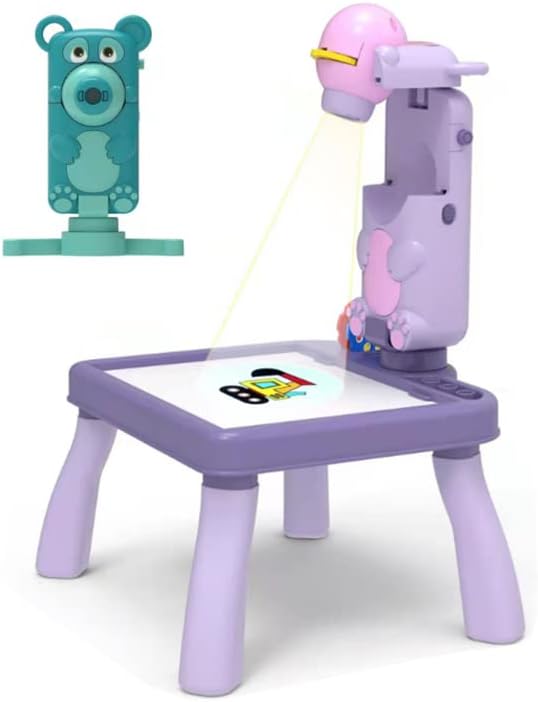 جهاز عرض للرسم 3 في 1 مع طاولة اعداد كاميرا للاطفال، طاولة رسم LED، لعبة مكتب للاطفال، العاب تعليمية (اخضر)