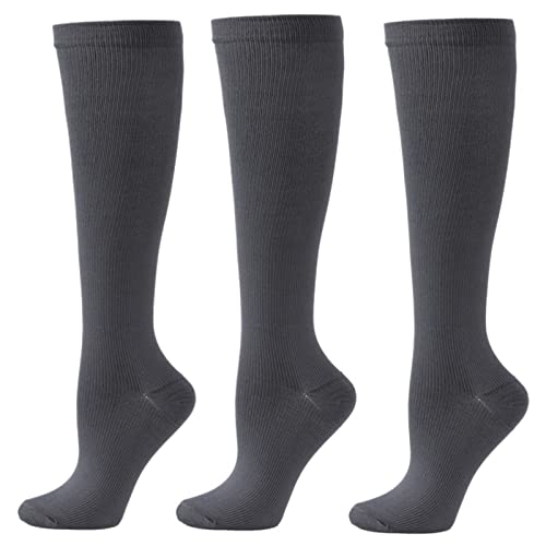 HONPOLO 3 Pairs Sports Compression Women Men Socks Long Tube Calf Elastic Socks Mesh Breathable Moisture Wicking Shock-Absorbing, Comfortable & Soft of Basketball, Football and Tennis