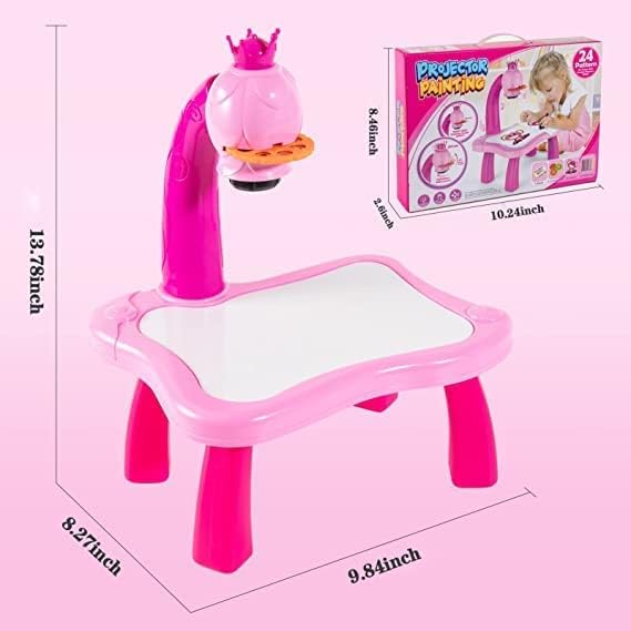 Drawing Projector Table for Kids Painting Table Toy Trace and Draw Projector Toy Painting Table Board Toy with Light & Music Educational Drawing Toys for Toddler Boys Girls – Pink Color