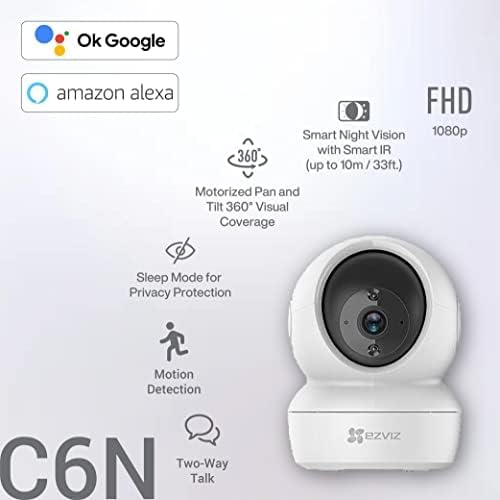 EZVIZ C6N Security Camera, 1080p WiFi Indoor Home Camera, Baby Monitor Surveillance Camera with Motion Detection, Smart Tracking, Two Way Audio, Night Vision, Remote Control, Works with Alexa