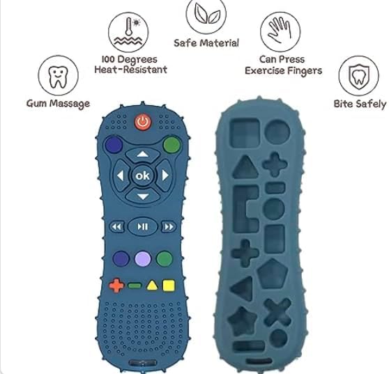 Remote teether for Baby, Soft Chew Toys with TV Remote Control Shape, Early Educational Sensory Toy for Babies Teething Relief and Soothe Sore Gum Infant Teether for 3-12 Months Blue