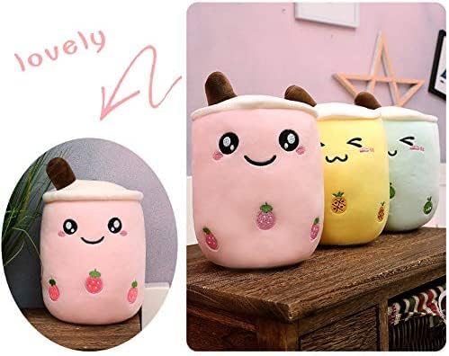 9.4 Inch Cartoon Bubble Milk Tea Plush Pillow, Cute Stuffed Boba Milk Tea Cup Plushies Doll Toy, Soft Kawaii Hugging Plush Toys Gifts for Kids(Yellow)