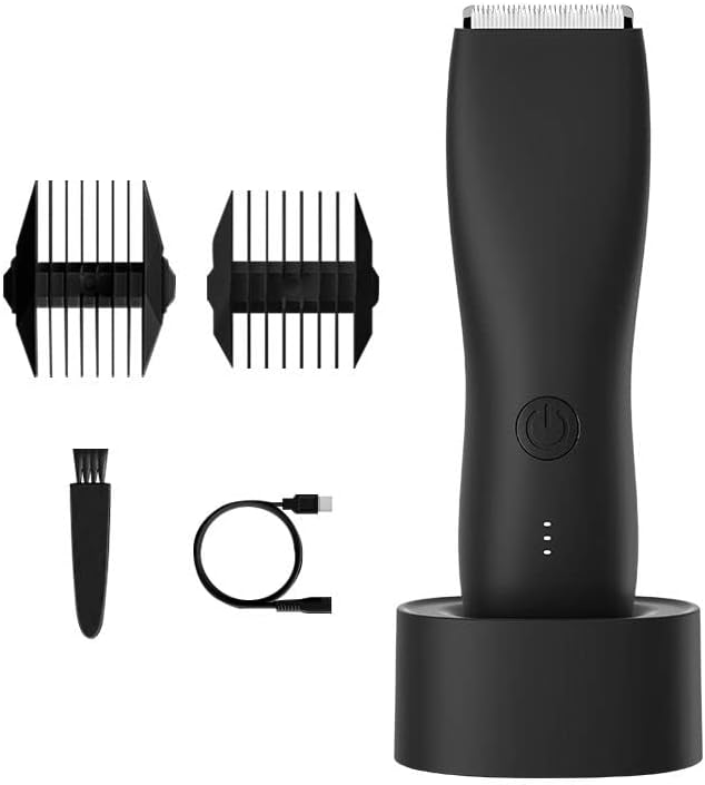 Kueh Body Trimmer for Men and Women, Ball Shaver, Electric Groin & Pubic Hair Trimmer, Waterproof Wet/Dry Groomer, Replaceable Ceramic Male Hygiene Razor Clippers, Standing Recharge Dock