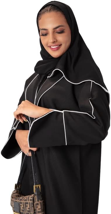Dar Emtinan Womens Black Abaya with White Stripes