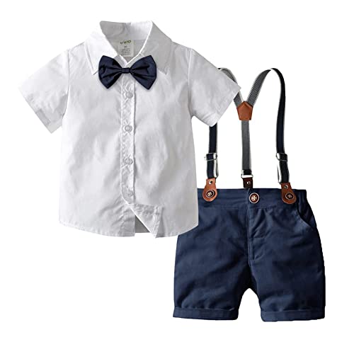 [2023 New Design]Toddler Kids Baby Boys 1st Outift Gentleman Striped Shirt with Bowtie + Long Suspender Pants Overalls Clothes (100 (2-3 Years))