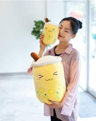 9.4 Inch Cartoon Bubble Milk Tea Plush Pillow, Cute Stuffed Boba Milk Tea Cup Plushies Doll Toy, Soft Kawaii Hugging Plush Toys Gifts for Kids(Yellow)