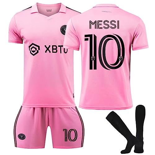 GGEROU Kids Football Jersey Set，Miami Messi # 10 Soccer Jersey World Champion Football Soccer Jersey Set for Kids