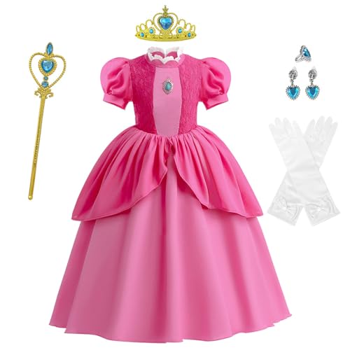 XICEN Super Brothers Princess Peach Costume Dress For Kids Princess Daisy Dress Girls Puff Sleeve Cosplay Dress Up