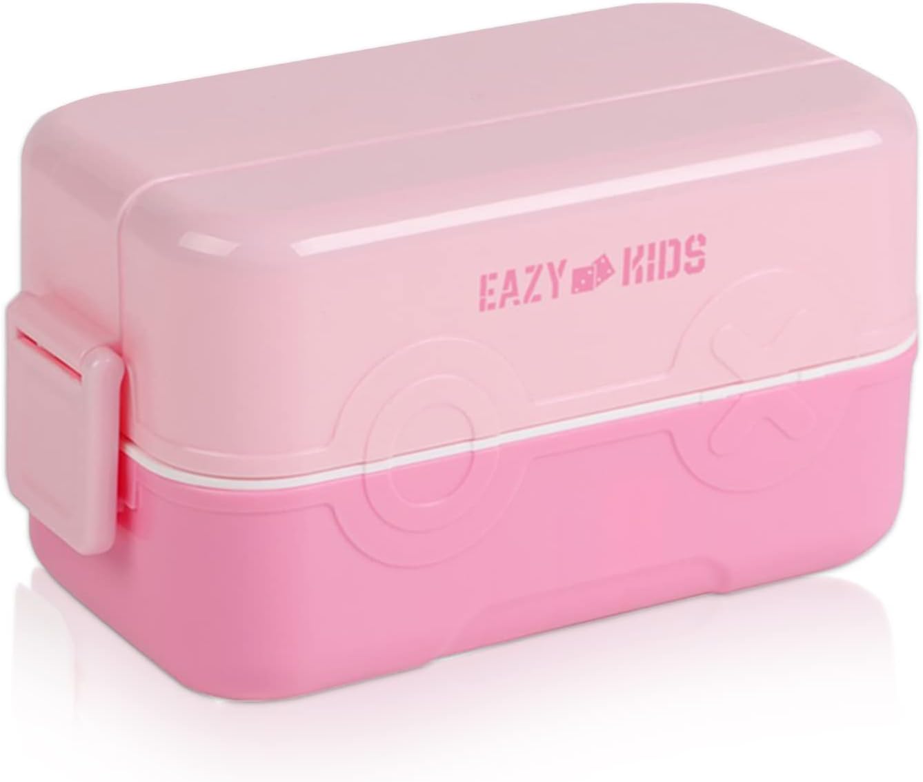 Eazy Kids Double Decker tic-tac-toe Lunch Box w/Bento Compartment Splitter Sauce Box and Spoon-Pink (1200ml)