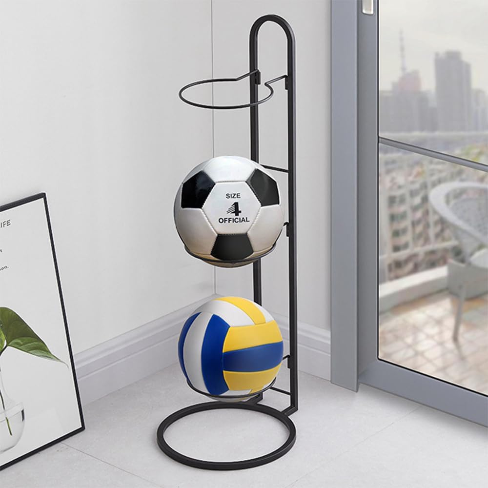 Owving Basketball Rack Home Basketball Organizer Freestanding 3 Tier Storage Holder Indoor Outdoor Movable Vertical Display Stand for Volleyball Football Basketball