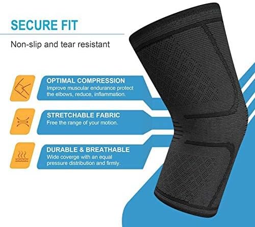 Knee Support, VIPFAN 2 Pack Anti Slip Knee Brace Sleeves Super Elastic Breathable, Black (42-47cm)