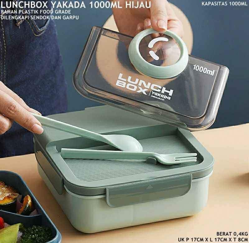 Bento Lunch Box for School and Adults - 1000ml Bento Lunch Box with Spoon and Fork - Durable, Leak-Proof for On-the-Go Meals, BPA Free, Food-Grade Materials (Green)