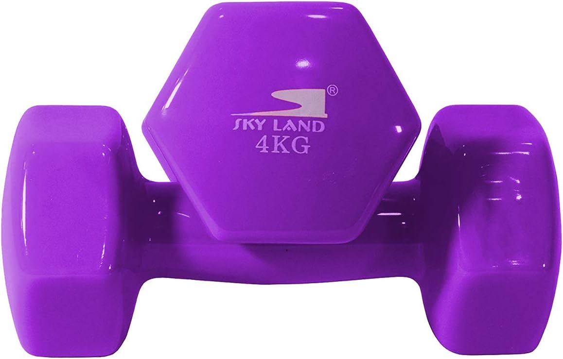 SKY LAND Classical Head Vinyl Dumbbells/Hand Weights Pair/Vinyl Coated Dumbbells for Home Gym, Exercise & Fitness Equipment Workouts/Strength Training/4Kg Dumbbells X 2 Purple/EM-9219-4