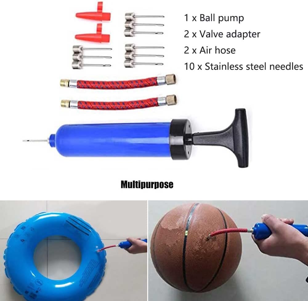 Pro Sports Ball Inflator Pump Tool with 10 Needles and 2 Pieces Valve Adapter, 2 Pieces Air Hose
