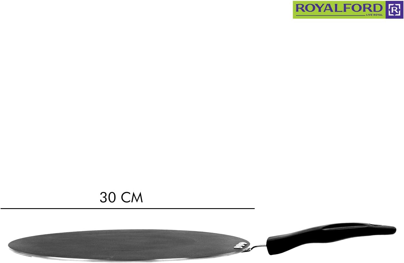 Royalford Rf2013-T30 30 cm Non Stick Tawa - Marble Coating Pan Suitable For Crepe Chapatti Pancakes Roti Dosa Flatbread Or Naan Bread - 3 Layer Non-Stick Surface | 1 Year Warranty, Black