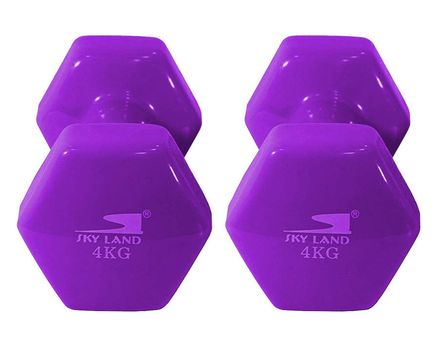 SKY LAND Classical Head Vinyl Dumbbells/Hand Weights Pair/Vinyl Coated Dumbbells for Home Gym, Exercise & Fitness Equipment Workouts/Strength Training/4Kg Dumbbells X 2 Purple/EM-9219-4