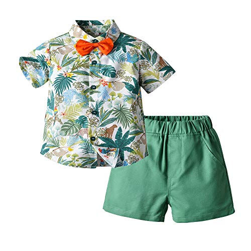 [2024 New Design]Baby Boys Toddler Baby Boys Summer Outfit Floral Beach Shirts (Style1, 100 (2 Years))