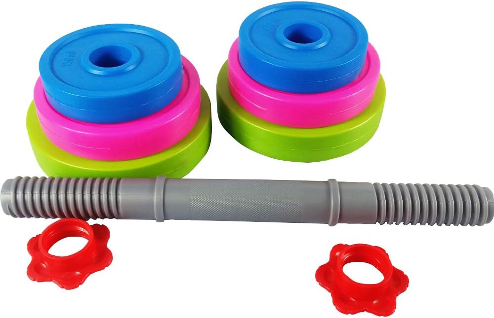 RAINBOW TOYFROG Toys Dumbbells -Kids Workout Equipment Set- Pretend Toddler Gym Stuff Weights for Exercises -Adjustable Dumbbell Fill with Beach Sand or Water