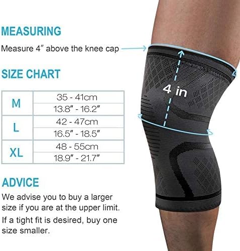 Knee Support, VIPFAN 2 Pack Anti Slip Knee Brace Sleeves Super Elastic Breathable, Black (42-47cm)
