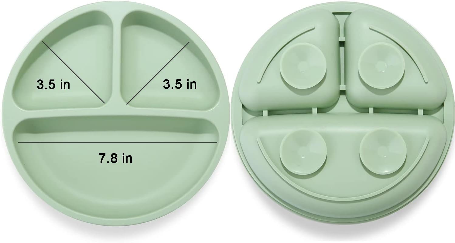 PandaEar Divided Unbreakable Silicone Baby and Toddler Plates - 3 Pack - Non-Slip - Dishwasher and Microwave Safe - Silicone (Blue Green Brown)