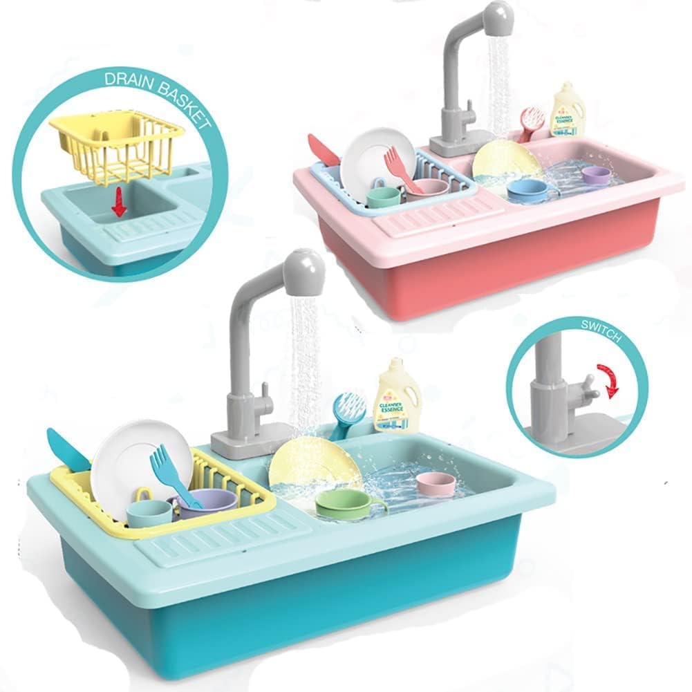 Arabest Kitchen Sink Toy Set,Role Play Pretend Play Working Sink, Kitchen Set Toys for Boys Girls (Blue)