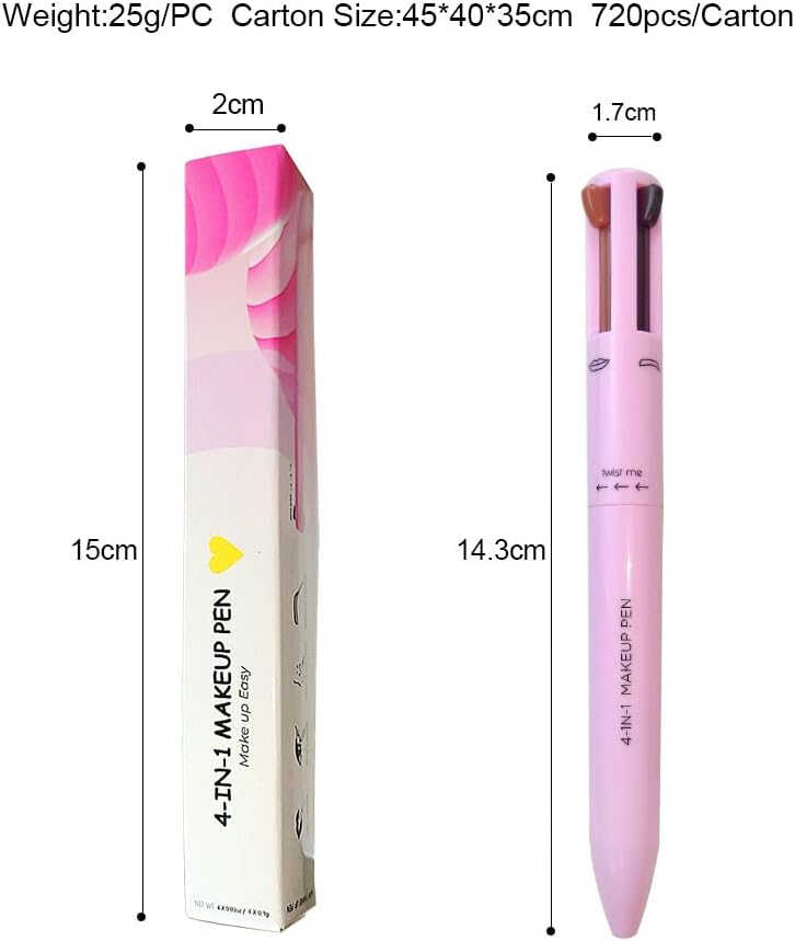 Pretocter 4-in-1 Makeup Pen, Multi-Functional Makeup Pencil with Black Eye Liner/Brown Brow Liner/Pink Lip Liner/Champagne Highlighter All-in-One, Waterproof Touch Up Makeup Pen Travel Cosmetic Tool
