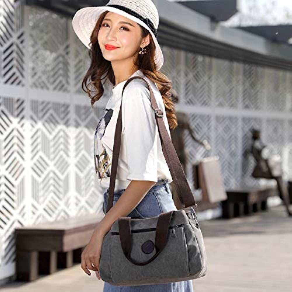 DOURR Hobo Handbags Canvas Crossbody Bag for Women, Multi Compartment Tote Purse Bags