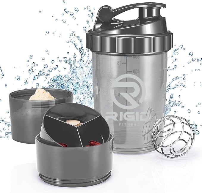 Protein Shaker Bottle (500ml) - Leak-Proof Blender Bottle with Powder and Pill Storage Compartment - BPA Free Shaker