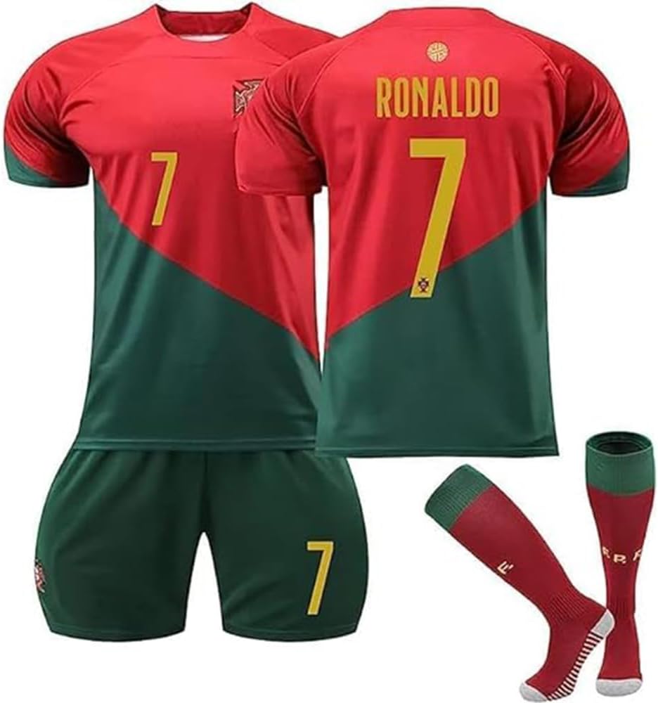 Ainuuy Football Jersey Set for Kids, 7 Ronaldo Boys Girls Football Jersey Kit, Children Football Uniforms Short-sleeved Football Shirts, Football Soccer Jersey Set Youth Sizes Football Tracksuits