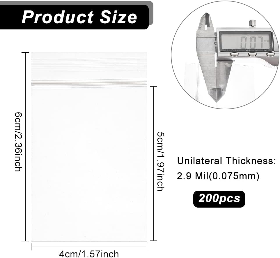 عبوة من 200 قطعة من اكياس من البلاستيك عالي التحمل شفافة 3 مل قابلة لاعادة الاغلاق بسحاب من بينيكريت - 1.5 × 2.5 انش (4 × 6 سم) لتخزين الطعام والساندويتش والمجوهرات والحرف اليدوية