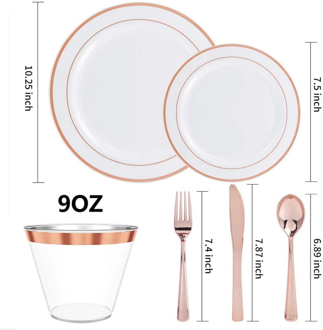 Beauenty 150Pcs Rose Gold Party Supplies Party Tableware Party Disposable Plastic Cutlery Set, Party Supplies Plate, Spoon,cup,Cutlery-25 Guests