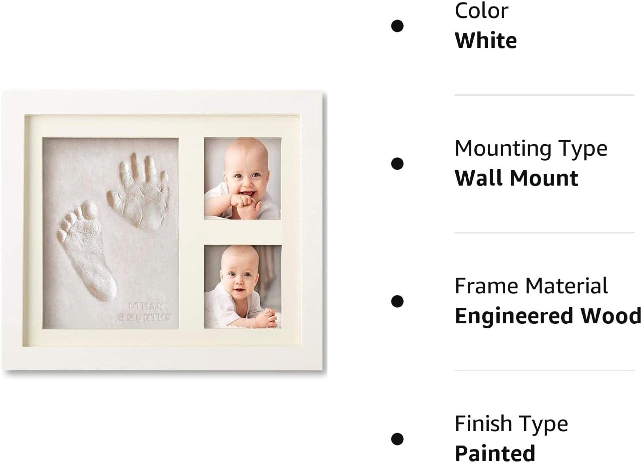 Baby Handprint Footprint Makers Kit Keepsake Photo Frame for Newborn Boys & Girls, Baby Gifts, Personalized Baby Milestone Gift, Memory Art Picture Frames for Baby Registry, Nursery Decor