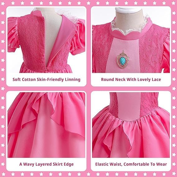 XICEN Super Brothers Princess Peach Costume Dress For Kids Princess Daisy Dress Girls Puff Sleeve Cosplay Dress Up