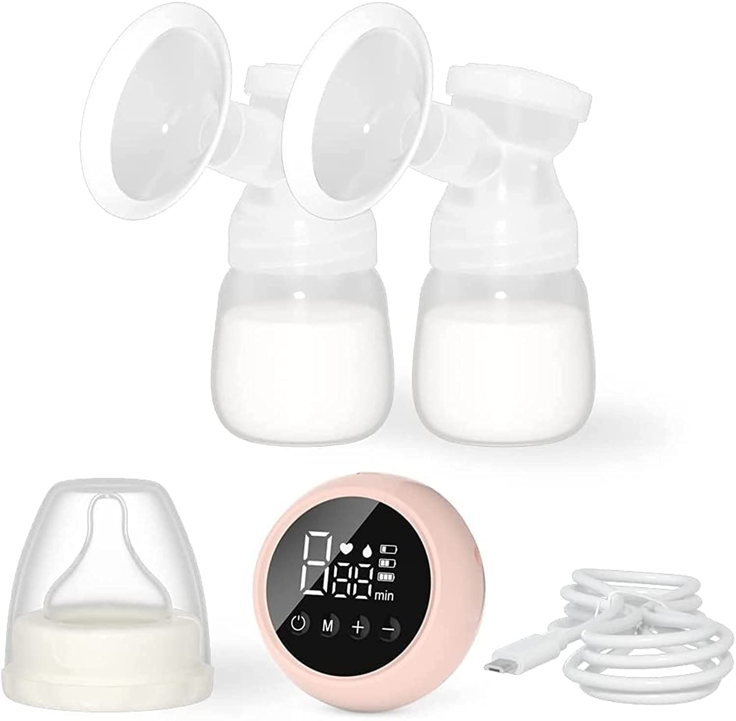 Arabest Dual Electric Breast Pump with Massage, Breast Pump with 2 Modes and 9 Levels, Rechargeable Nursing Breast Pump with LED Display
