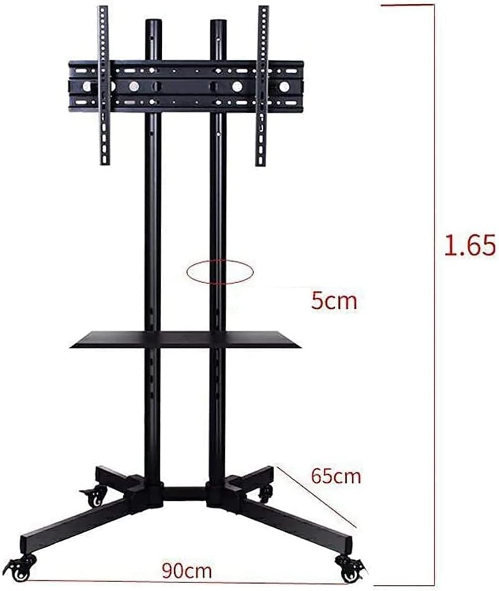 SKY-TOUCH Mobile TV Stand with Height Adjustable Mount on Lockable Wheels for 32-65 Inch Flat and Curved Screens, Including a Removable Shelf for A/V Equipment and Laptops Black