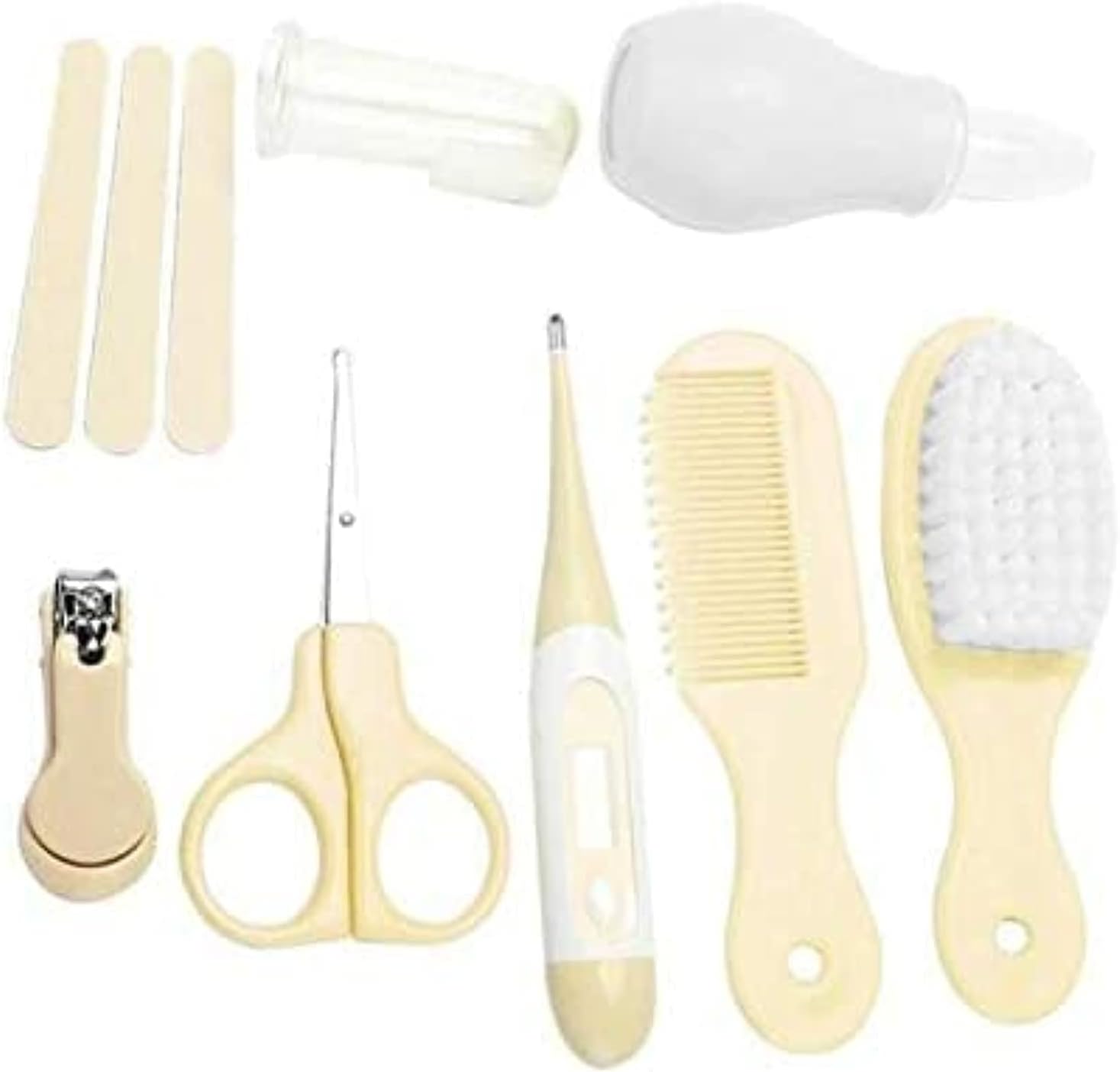 Baby Care Kit, 8Pcs Convenient Healthcare Grooming Set Nail Clipper Manicure Safety Scissors Nose Cleaner Hair Brush Comb Essential Daily Care Bathing Tool for Toddler Infant (Yellow)