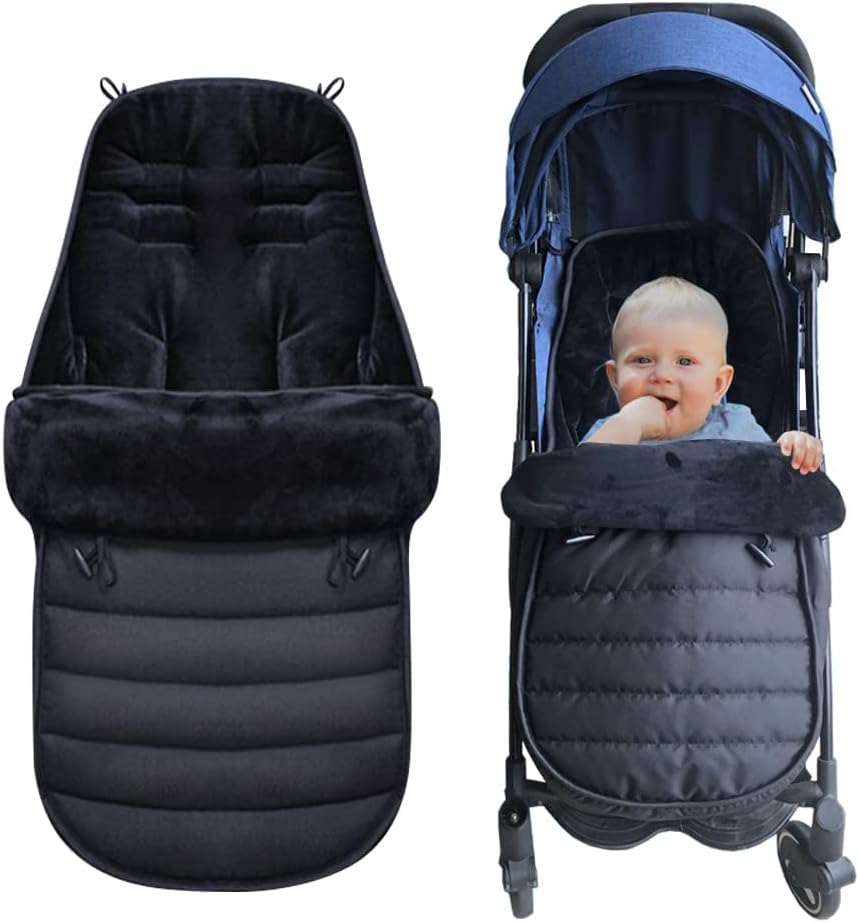 Universal Pushchair Pram Footmuffs, Baby Sleeping Bag, Winter Warm Cosy Toes for Pushchair, Pram, Stroller and Buggy, Thermo Fleece and Waterproof, Extra Long for Baby and Toddler (Black)