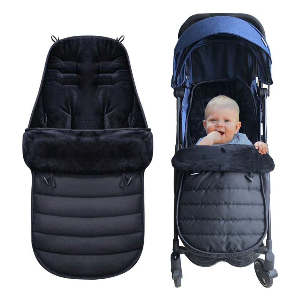 Universal Pushchair Pram Footmuffs, Baby Sleeping Bag, Winter Warm Cosy Toes for Pushchair, Pram, Stroller and Buggy, Thermo Fleece and Waterproof, Extra Long for Baby and Toddler (Black)