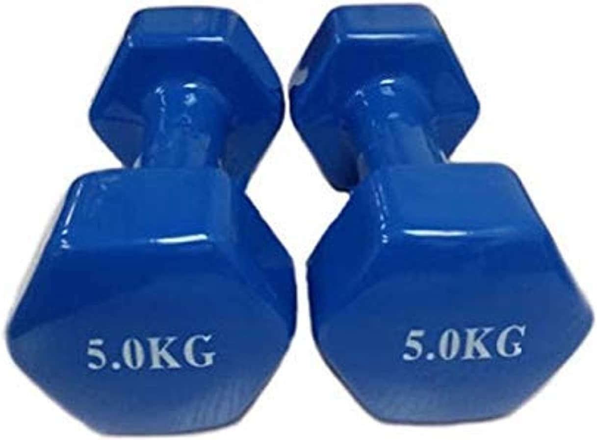 2 Pieces Double Dumbbells Vinyl Blue, 5 kg Standing Dumbbell Weightlifting Set Home Fitness Equipment Garter Dumbbell Rack 5kg