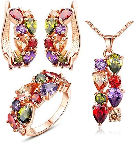 YouBella Jewellery Set Multi-Color AAA Swiss Zircon Rose Gold Crystal Necklace Pendant Ring Bracelet Bangle and Earrings Jewellery Combo for Girls and Women