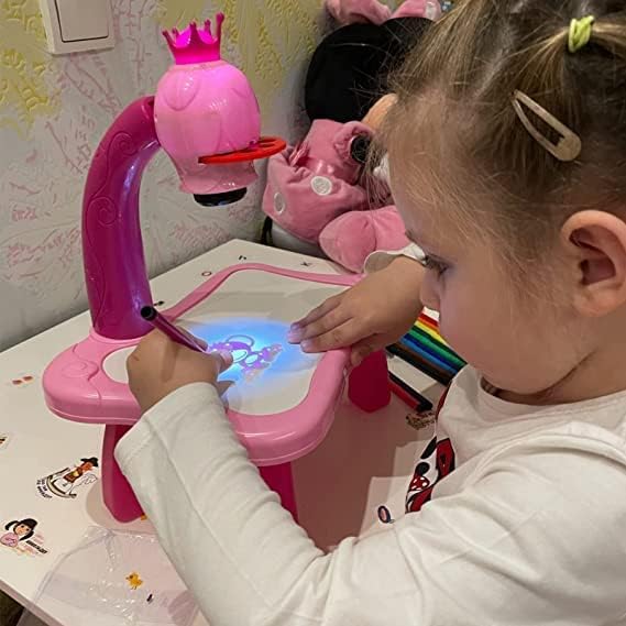 Drawing Projector Table for Kids Painting Table Toy Trace and Draw Projector Toy Painting Table Board Toy with Light & Music Educational Drawing Toys for Toddler Boys Girls – Pink Color